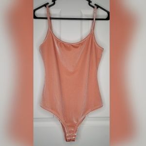 Honey punch pink velvet bodysuit